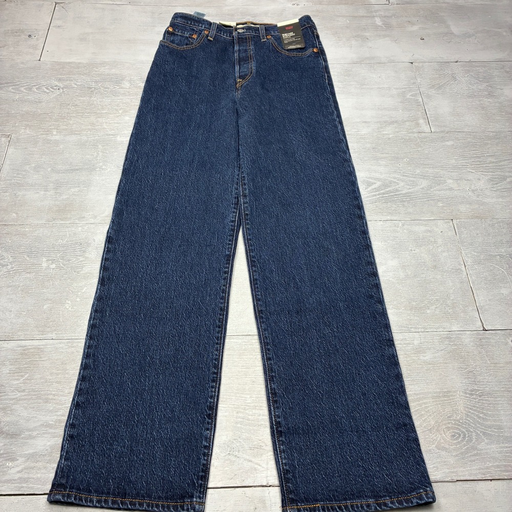 Levis Ribcage Straight Ankle Jeans Womens 26 Dark Wash Super High Rise Denim